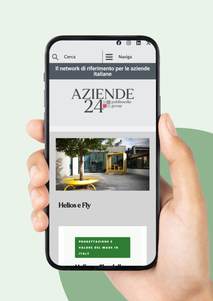 Mockup grafico per articolo Helios arredo urbano in Italia, Veneto pubblicato su Pubblimedia Group
